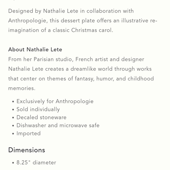 Anthropologie x Nathalie Lete 12 Days of Christmas Plate- 4 Calling Birds - Picture 5 of 8